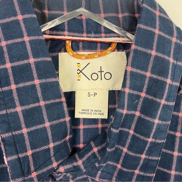 KOTO URBAN OUTFITTERS Navy Pink Short Sleeve Button Up Shirt Small - Picture 5 of 12